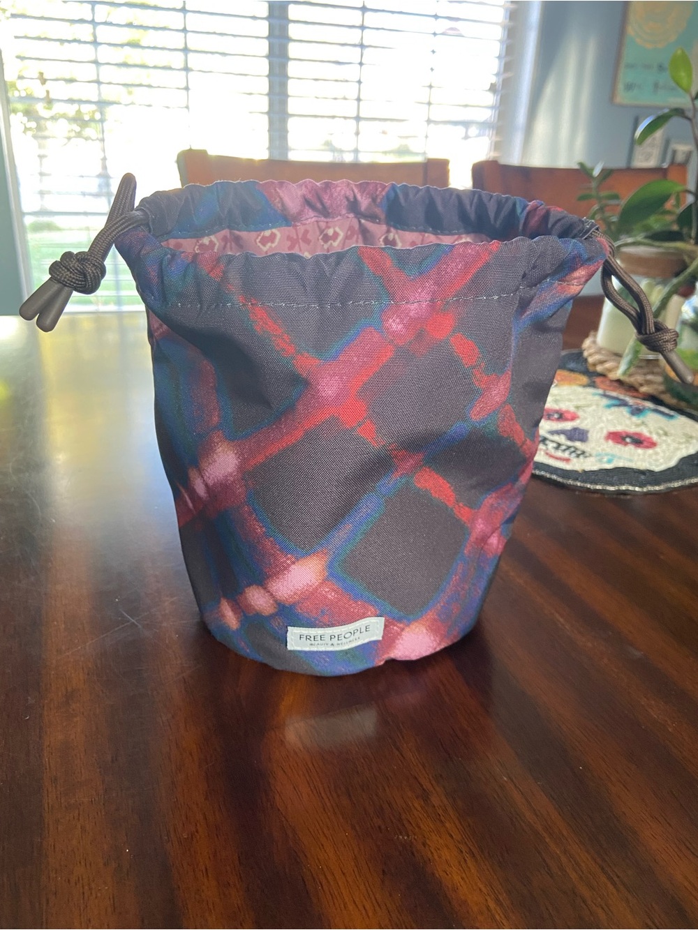Free People Multicolor Plaid Drawstring Cosmetic Pouch New